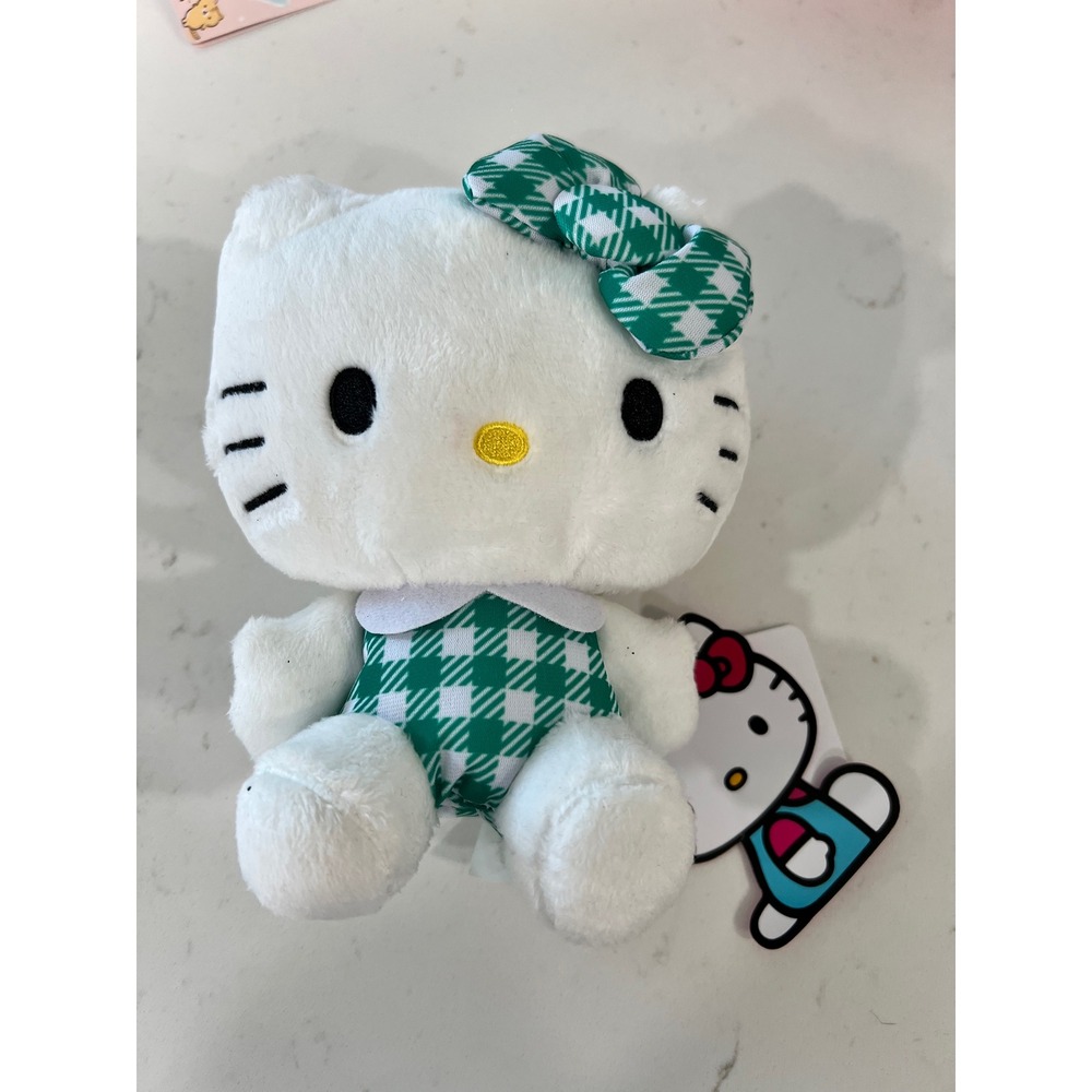 Sanrio Hello Kitty Green Gingham Plush 6 Inch SKJ USA 2021 NWT